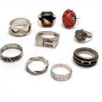 9 x silver rings (hand made ring is unmarked) inc ALE Pandora, Union Jack etc ~ total weight 45g ~ 2