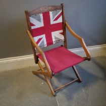 Antique campaign / folding chair with union jack to back - 83cm high x 48cm across