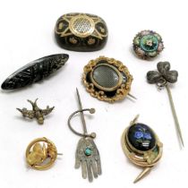 Qty of antique jewellery inc mourning brooch, enamel panel pendant, etc - some a/f