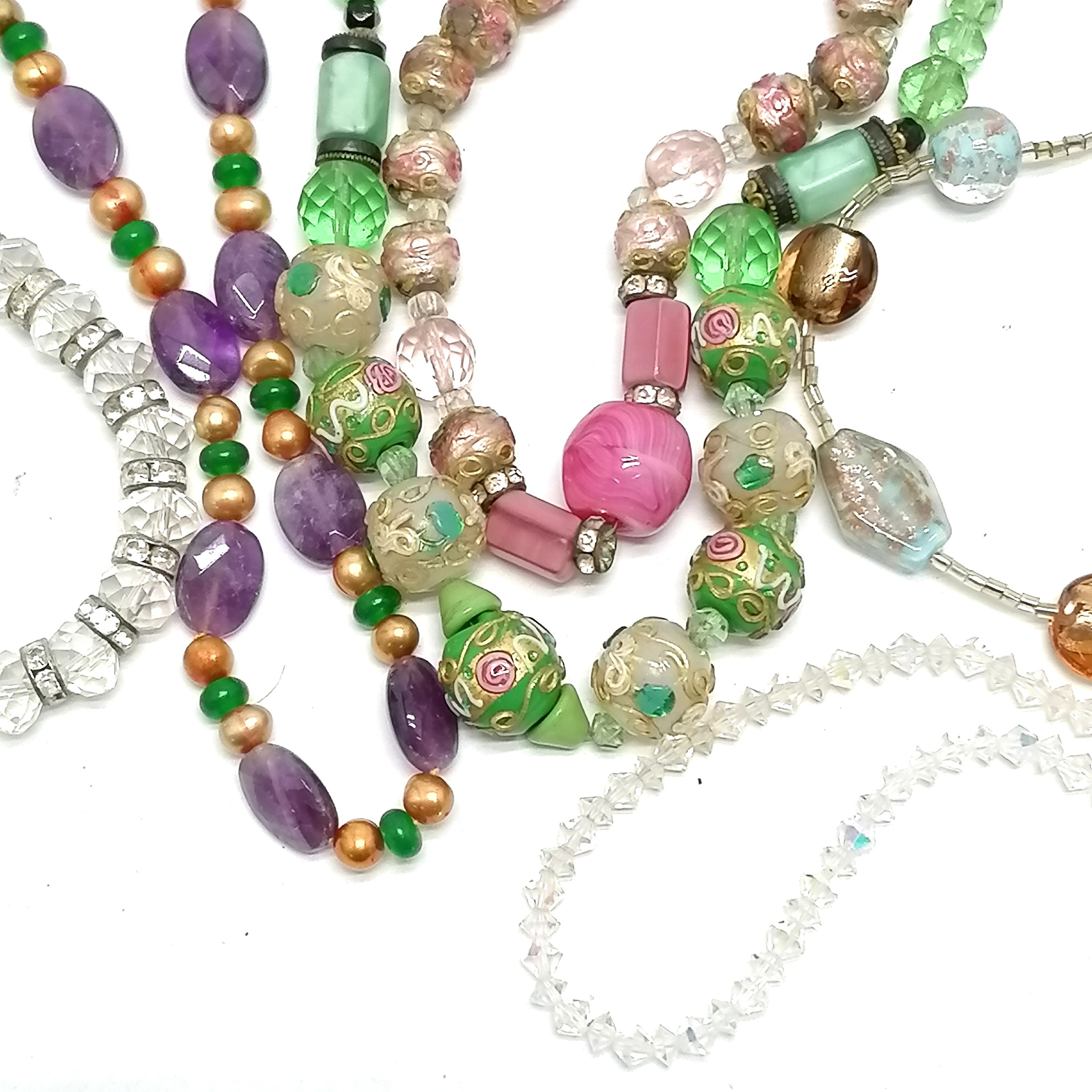 Qty of vintage bead necklaces inc amethyst, Venetian glass, long strand of rhinestone (116cm) etc - Image 2 of 2