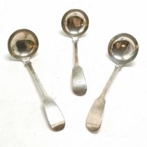 3 x 1837 silver ladles by Mackay & Chisholm - 16cm long & weight (3) 91g ~ 1 has old repair to