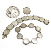 2 x silver coin bracelets t/w silver 1925 coin pendant & Maria Theresa thaler cut-out coin brooch (