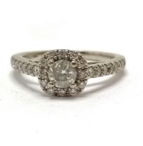 18ct hallmarked white gold diamond cluster ring with diamond set shoulders - size L & 4.4g total
