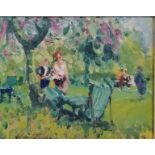 Geoffrey Chatten (b.1938) oil painting on board of Grantchester Orchard - frame 36cm x 41cm ~ the