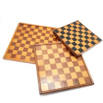 3 x antique / vintage wooden chessboards - largest 41cm square ~ all have wear & 1 has chips to