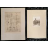 2 x framed etchings by L G Morrison - largest frame 39cm x 30cm ~ both have some toning