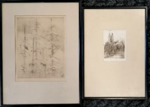 2 x framed etchings by L G Morrison - largest frame 39cm x 30cm ~ both have some toning