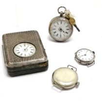 2 x antique silver cased fob watches (smallest in a/f silver fronted case) t/w 2 x vintage