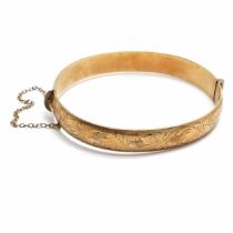 1/5th 9ct rolled gold bangle with engraved detail to front - 27g total weight & no obvious