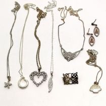 Silver Celtic design necklet earrings + brooch t/w 5 x silver marked pendants on silver chains (