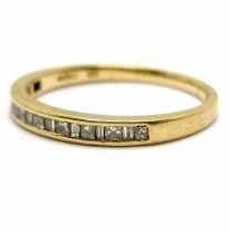 18ct hallmarked gold half eternity channel set princess / baguette diamond ring - size K½ & 1.6g