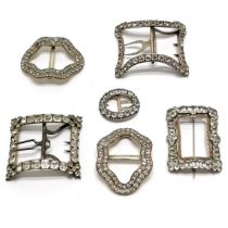 5 antique white paste stone set buckles (inc pair of decorations) t/w hat brooch (4.8cm x 3.6cm) -