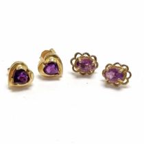 2 x pairs of 9ct gold amethyst earrings - total weight 2.5g