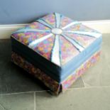 Square vintage upholstered footstool/pouffe 61cm x 61cm x 12cm high - in overall good used condition
