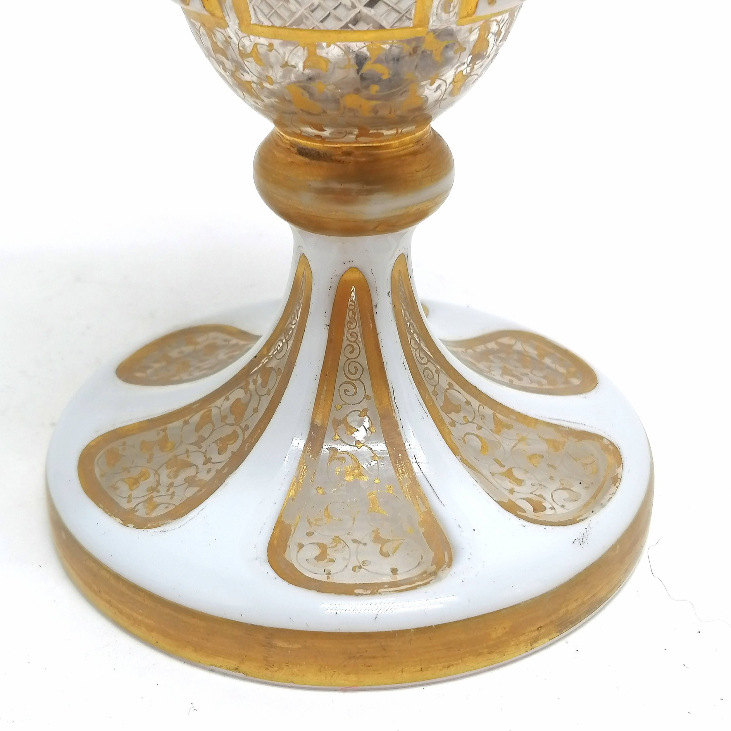 Antique Bohemian overlaid glass vase with profuse gilt decoration & decorative panels - 36cm - Image 4 of 5