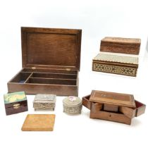 Sorrento ware olive wood box with swing out compartment interior (17cm x 10cm x 9cm) t/w burrwood