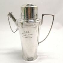 Art Deco Mappin & Webb silver plated cocktail shaker (24cm high) with 1938 VIII Hussars presentation