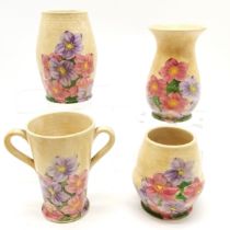 4 Burslem hand painted vases by E Radford, tallest 19cm high - none have any obvious damage