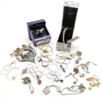 Large Wizard pewter brooch by JJ (11cm drop), boxed bracelet + ring, pendants on chains etc - SOLD