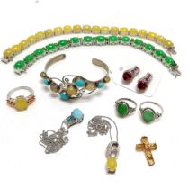 Qty of silver stone set jewellery inc bracelets, rings, earrings, cross, bangle set with opal /