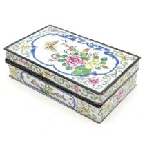 Oriental vintage enamel hinge lidded box with butterfly detail to top - 16cm x 9.5cm x 5cm high ~ no
