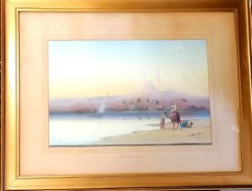 Watercolour by R Cooper of an Egyptian scene titled The Citadel Cairo. 23" x 30". In good condition,
