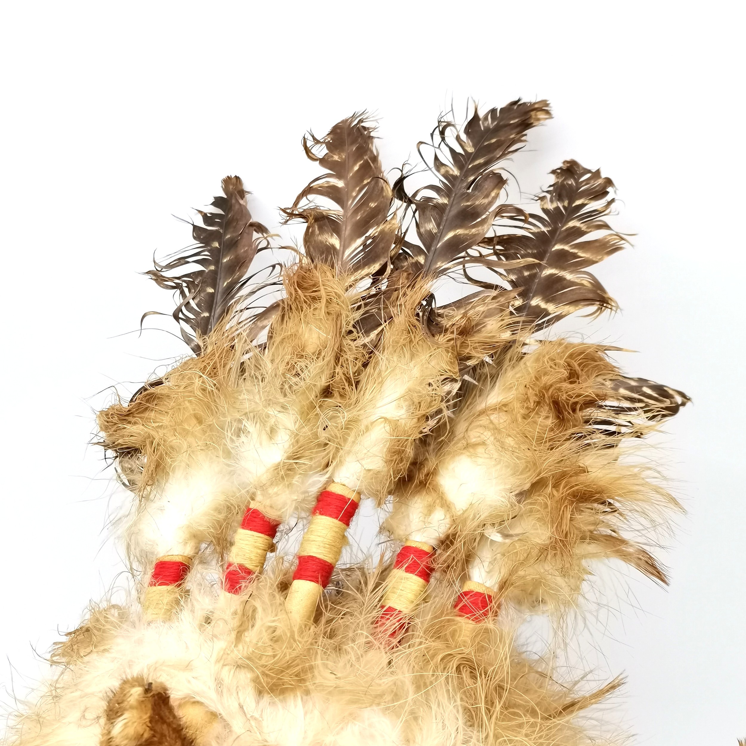 Native North American Indian shaman head-dress & stick rattle (68cm) with native beadwork decoration - Image 4 of 6