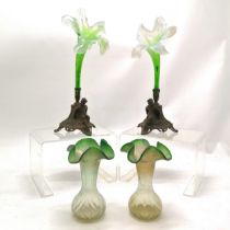 Pair of antique epergnes in the form of glass flower heads in gilt metal stands T/W a pair of