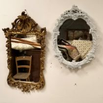 2 x vintage wall mirrors - largest gilt mirror 85cm x 48cm