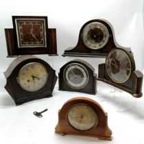 Quantity of wooden mantle clocks (6 in total) - all for spares, repairs or other