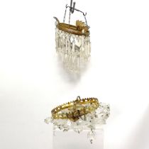 Crystal chandelier measuring 15cm diameter x 20cm drop. With brass ceiling fittings t/w 2 tier