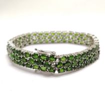 Silver triple row bracelet set with green tourmaline (?) - 18cm long & 27g