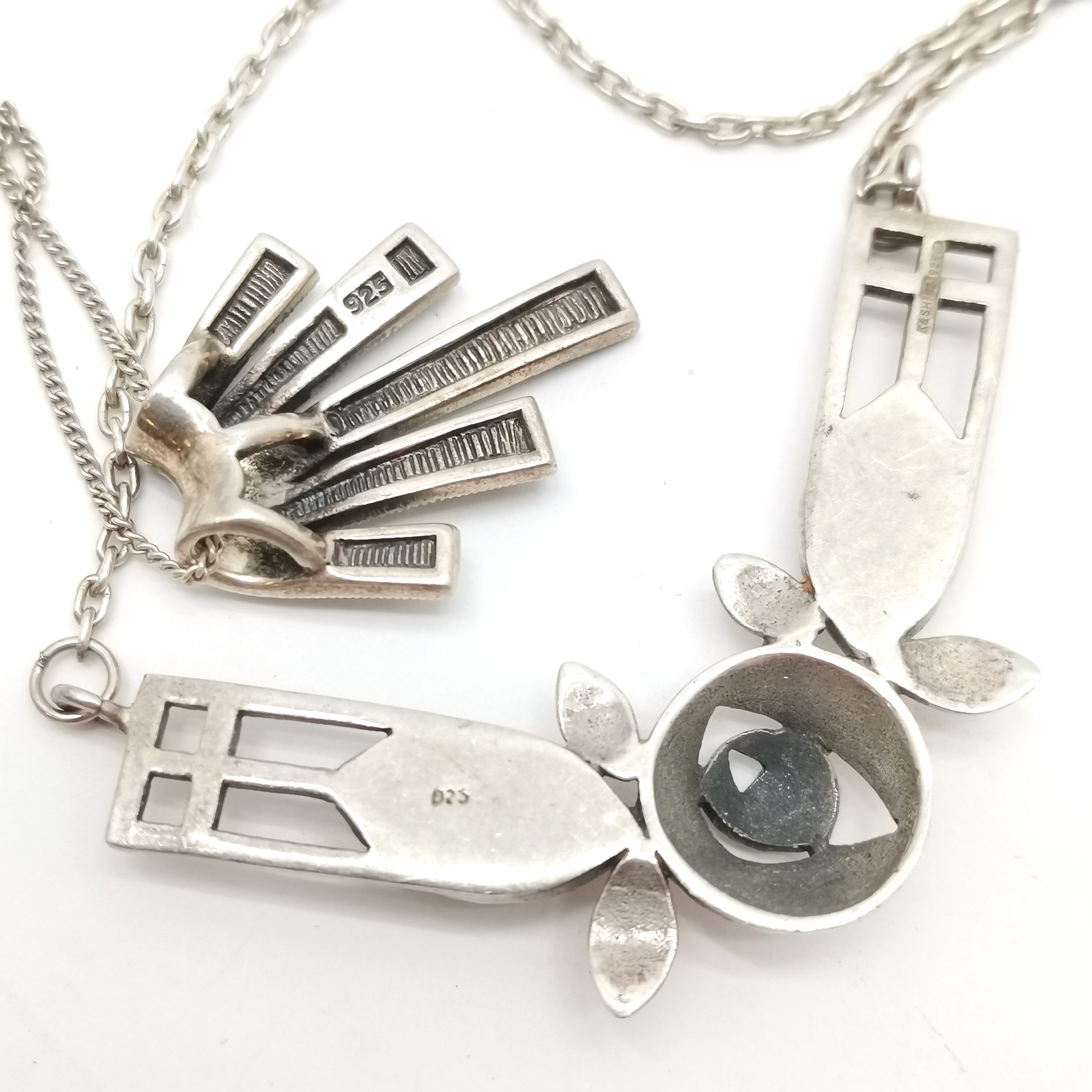 4 x silver necklaces inc Art Nouveau design by K&SH, purple stone set on a 42cm chain, pearl etc - - Image 4 of 5