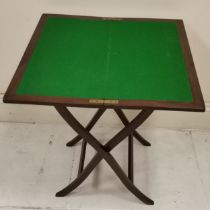 Antique mahogany folding card table, 61cm square, 65cm high in good used condition.