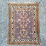 Hand woven small eastern orange grounded rug with geometric pattern - 100cm x 75cm ~ wear to the