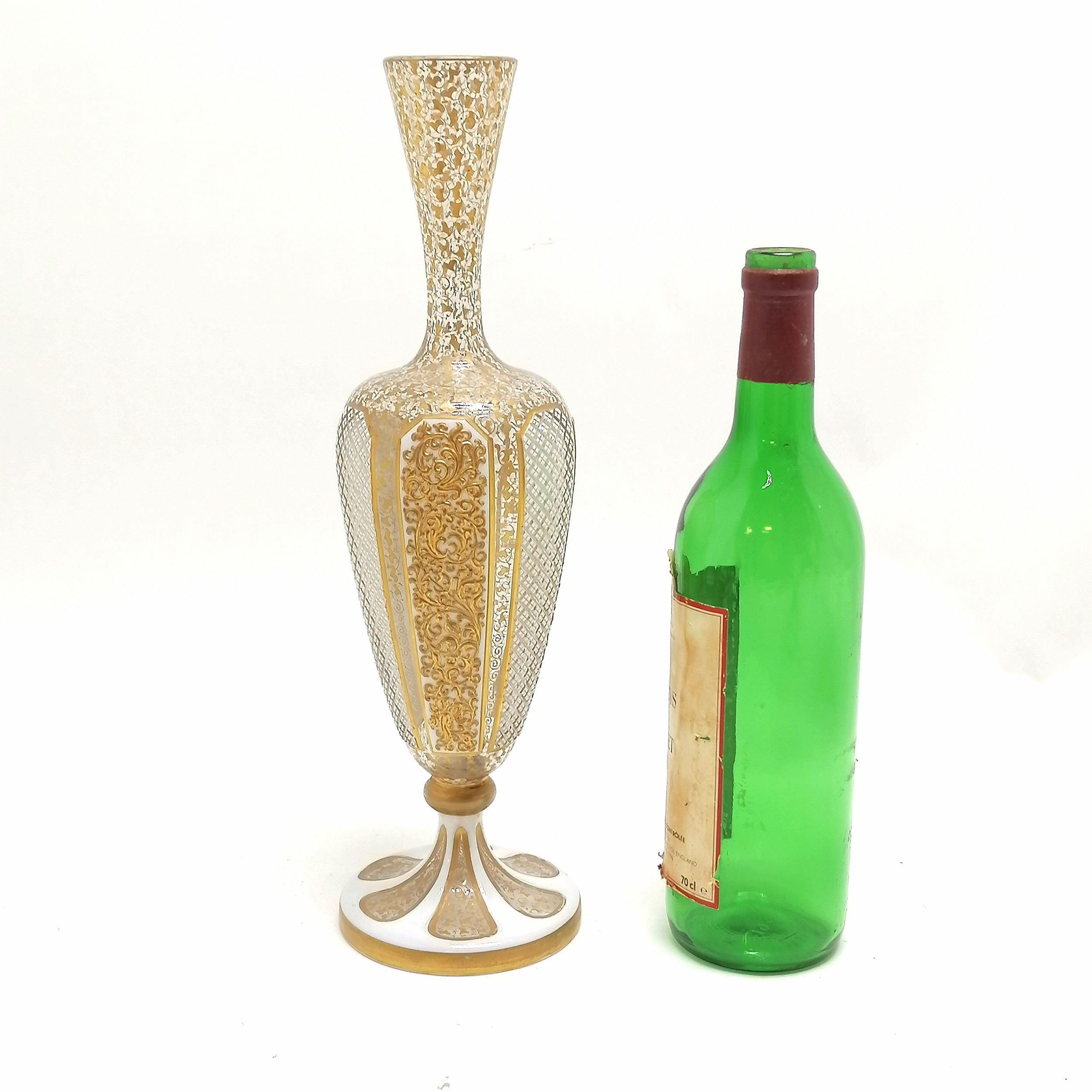 Antique Bohemian overlaid glass vase with profuse gilt decoration & decorative panels - 36cm - Image 5 of 5