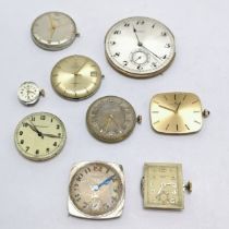 9 x watch movements - Tudor, Jaeger-LeCoultre, Movado (45mm), Baume & Mercier, Universal Geneve,