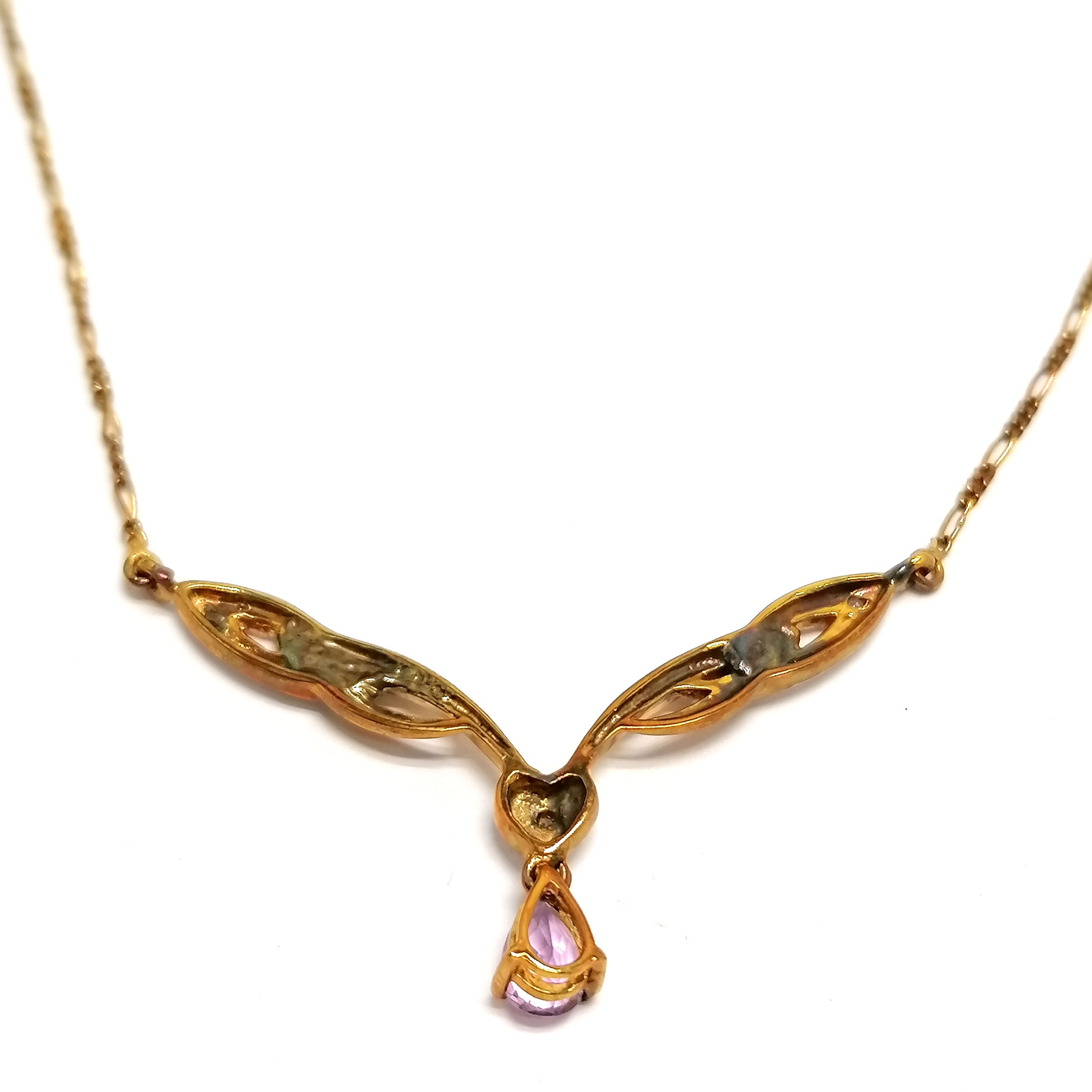 9ct marked gold amethyst / diamond stone set necklet (40cm & 3.8g total weight) in original retail - Image 2 of 5