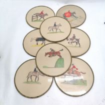 Vintage set of 8 x place mats with hand painted cut outs of hunting / equine interest - 20cm