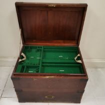Antique stained pine (empty) silver chest with twin carry handles, the top unhinging to reveal three