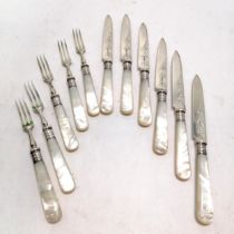 1931 6 x knives & 5 x forks silver bladed (by George Bishop & Sons) with mother of pearl handles &