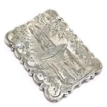 1853 silver card case with engraved decoration of a fountain with putti by Mary Wheeler & James