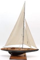 Wooden model of a 3 sail boat / yacht on wooden base - 86cm high x 60cm long