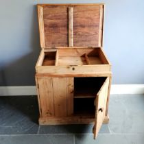 Antique pine estate chest with 2 doors and a sloping lectern lid 91cm high x 88cm wide x 55cm deep
