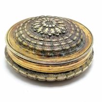 Antique unmarked silver gilt circular lidded box - 5.4cm diameter & 46g ~ 1 small dint to the gilded