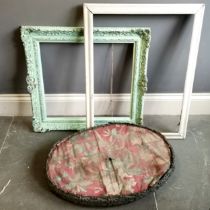 Gilt frame with Verdigris colour applied, 73cm x 70cm, used condition, t/w another white painted