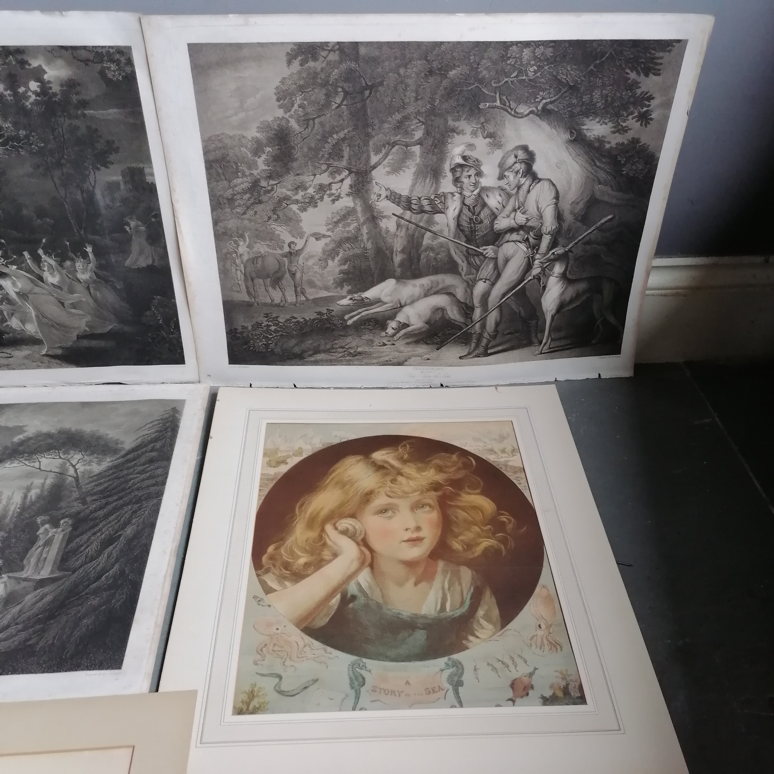 3 x 18th century Boydell Shakespeare engravings, A story of the sea (mount 58cm x 51cm) & mounted - Image 6 of 7