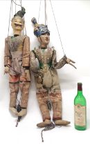 2 x Authentic wood & silk large puppets on strings - tallest 80cm