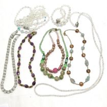 Qty of vintage bead necklaces inc amethyst, Venetian glass, long strand of rhinestone (116cm) etc