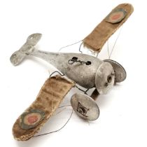 WWI scratch built bi plane with an aluminium body and wheels with canvas and paper wings ,